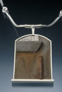 Sterling, concrete, steel, ebony, rust, ink, acrylic 2 1/4" x 1 1/2" x 1/4" 2005